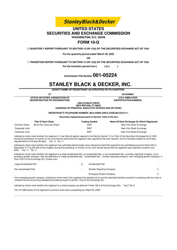 Thumbnail Stanley Black & Decker

 10-Q Quarterly Report FY2020 