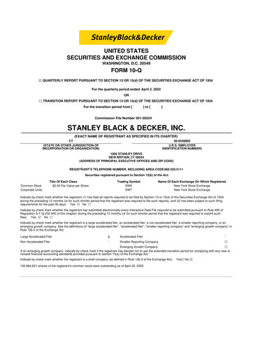 Thumbnail Stanley Black & Decker

 10-Q Quarterly Report FY2022 