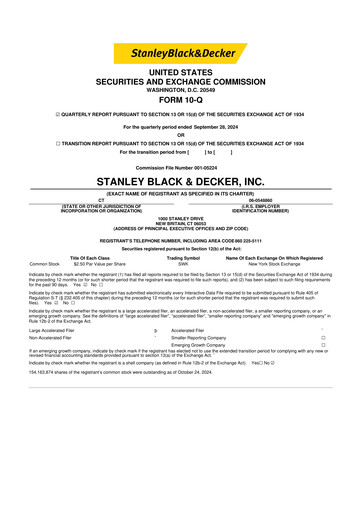 Thumbnail Stanley Black & Decker

 10-Q Quarterly Report FY2024 