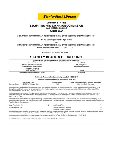 Thumbnail Stanley Black & Decker

 10-Q Quarterly Report FY 