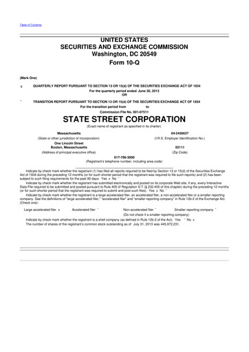 Thumbnail State Street Corporation
 10-Q Quarterly Report FY2013 