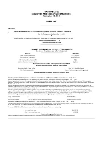 Thumbnail Stewart Information Services 10-K Annual Report 2015