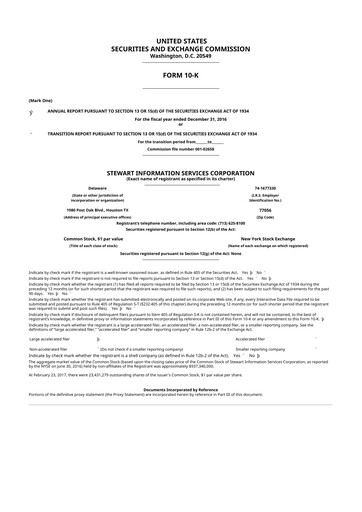 Thumbnail Stewart Information Services 10-K Annual Report 2016