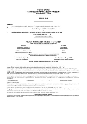 Thumbnail Stewart Information Services 10-K Annual Report 2018