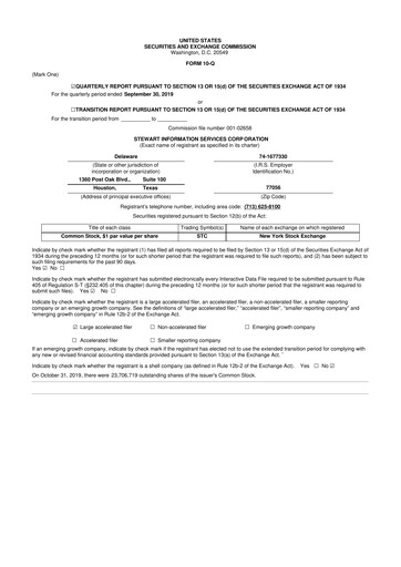 Thumbnail Stewart Information Services 10-Q Quarterly Report FY2019 