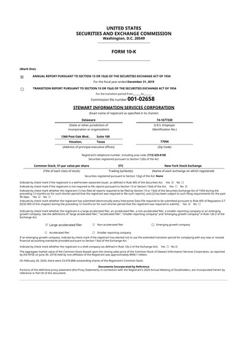 Thumbnail Stewart Information Services 10-K Annual Report 2019