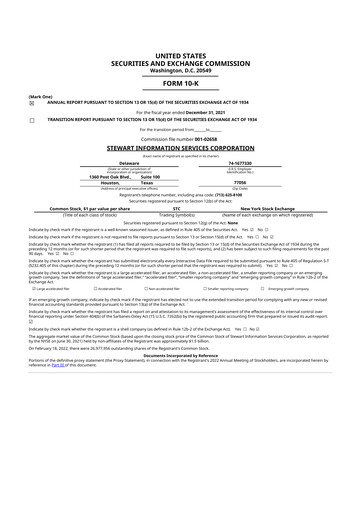 Thumbnail Stewart Information Services 10-K Annual Report 2021