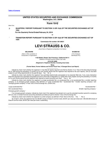 Thumbnail Levi Strauss & Co. 10-Q Quarterly Report FY2019 