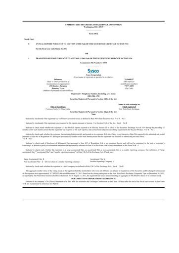 Thumbnail Sysco 10-K Annual Report 2012