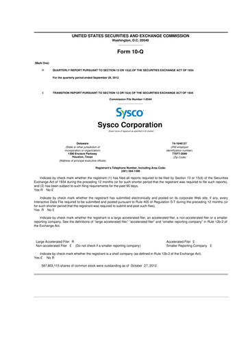 Thumbnail Sysco 10-Q Quarterly Report FY2013 
