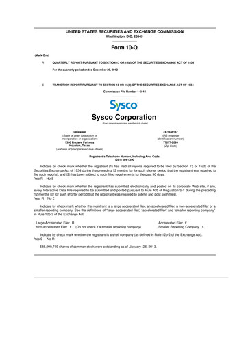 Thumbnail Sysco 10-Q Quarterly Report FY2013 