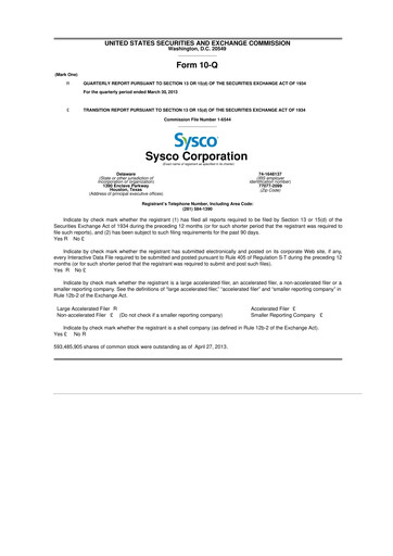 Thumbnail Sysco 10-Q Quarterly Report FY2013 