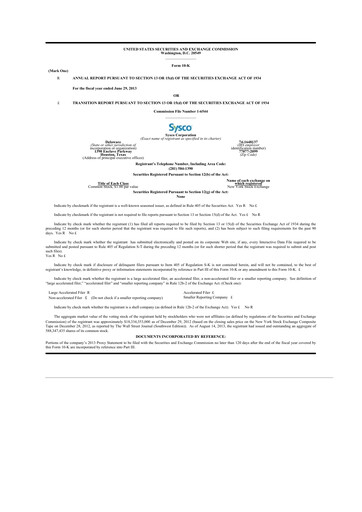 Thumbnail Sysco 10-K Annual Report 2013