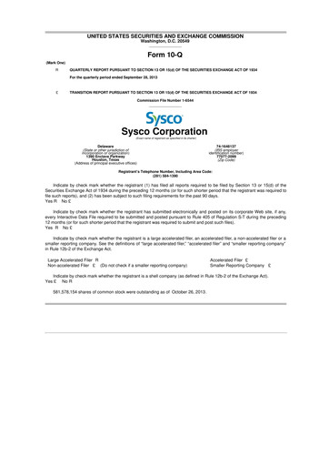 Thumbnail Sysco 10-Q Quarterly Report FY2014 