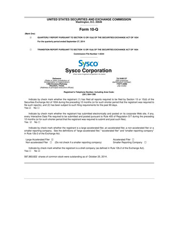 Thumbnail Sysco 10-Q Quarterly Report FY2015 