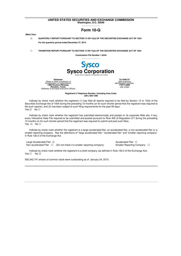 Thumbnail Sysco 10-Q Quarterly Report FY2015 