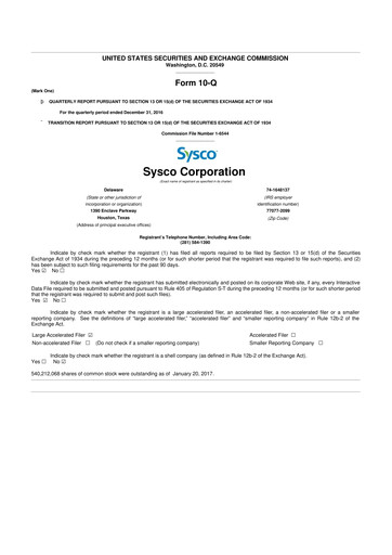 Thumbnail Sysco 10-Q Quarterly Report FY2017 
