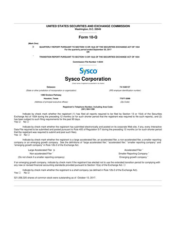 Thumbnail Sysco 10-Q Quarterly Report FY2018 
