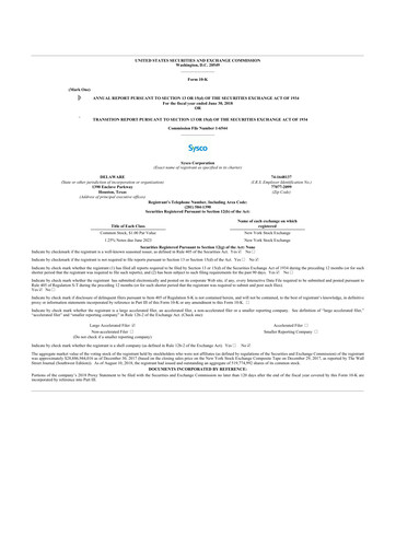 Thumbnail Sysco 10-K Annual Report 2018