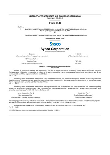 Thumbnail Sysco 10-Q Quarterly Report FY2019 