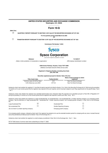 Thumbnail Sysco 10-Q Quarterly Report FY2020 