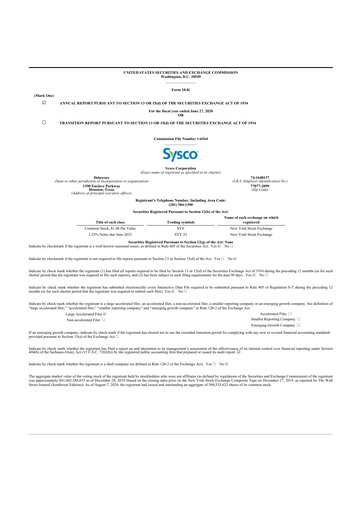 Thumbnail Sysco 10-K Annual Report 2020