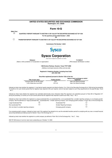 Thumbnail Sysco 10-Q Quarterly Report FY2023 