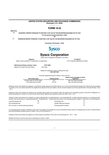 Thumbnail Sysco 10-Q Quarterly Report FY2023 