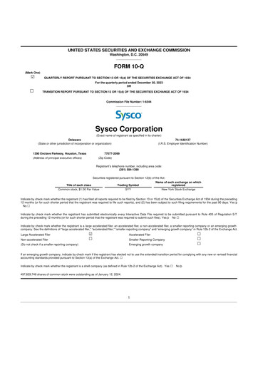 Thumbnail Sysco 10-Q Quarterly Report FY2024 