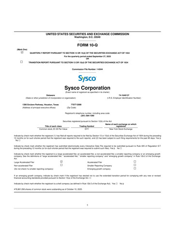 Thumbnail Sysco 10-Q Quarterly Report FY2026 