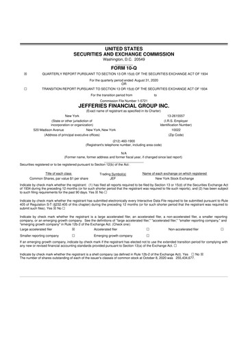 Miniature Jefferies Financial Group
 10-Q Rapport trimestriel 2020 