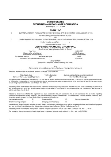 Miniature Jefferies Financial Group
 10-Q Rapport trimestriel 2021 