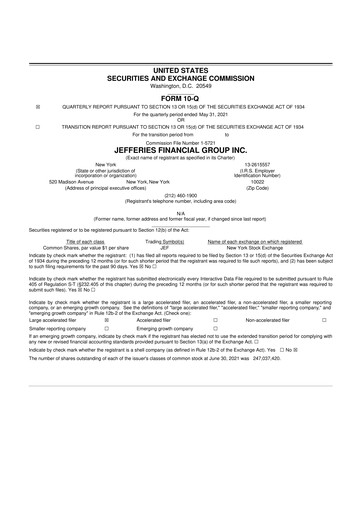 Miniature Jefferies Financial Group
 10-Q Rapport trimestriel 2021 