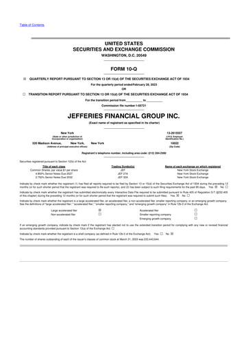 Miniature Jefferies Financial Group
 10-Q Rapport trimestriel 2023 