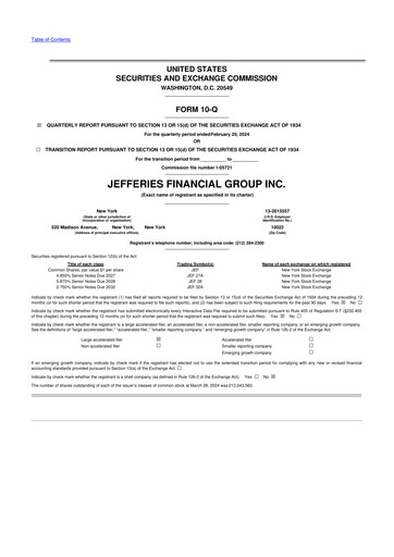 Miniature Jefferies Financial Group
 10-Q Rapport trimestriel 2024 