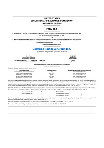 Miniature Jefferies Financial Group
 10-Q Rapport trimestriel 2024 