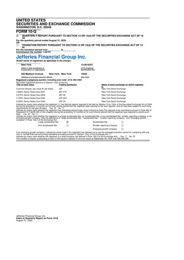 Miniature Jefferies Financial Group
 10-Q Rapport trimestriel 2025 
