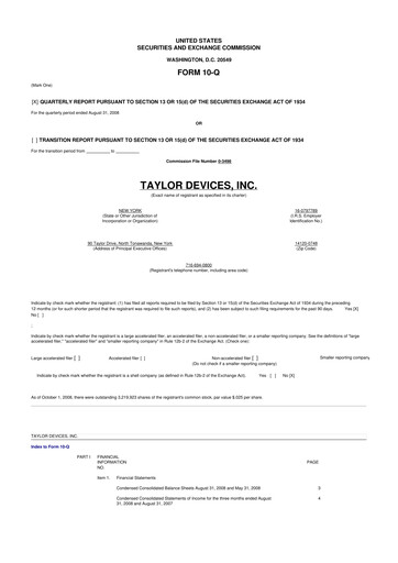 Miniature Taylor Devices 10-Q Rapport trimestriel  