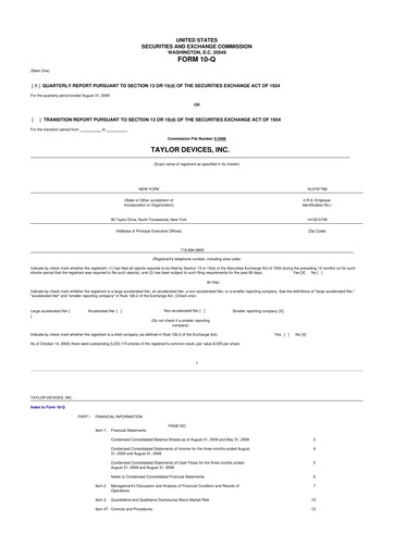Miniature Taylor Devices 10-Q Rapport trimestriel  