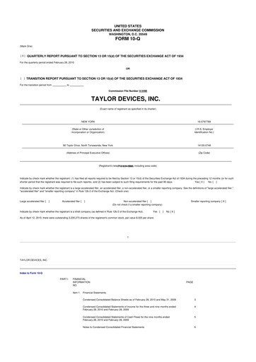 Miniature Taylor Devices 10-Q Rapport trimestriel  