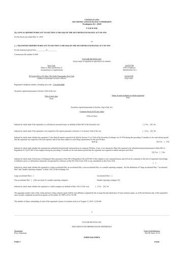 Thumbnail Taylor Devices 10-K Annual Report 