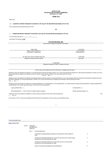 Miniature Taylor Devices 10-Q Rapport trimestriel  