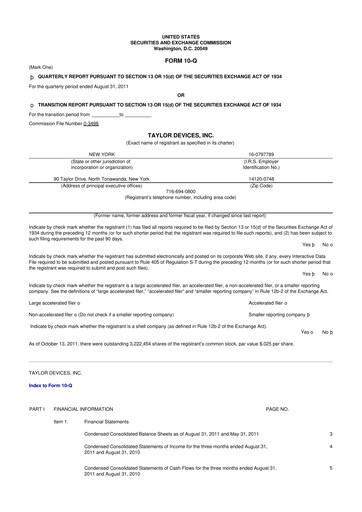 Miniature Taylor Devices 10-Q Rapport trimestriel  