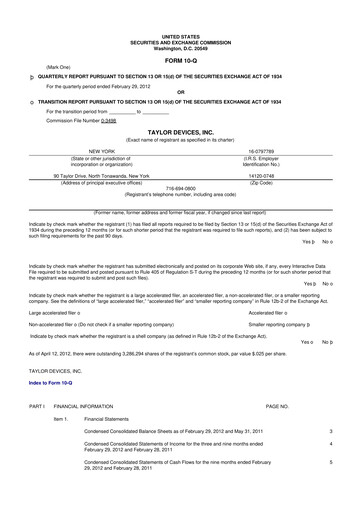 Miniature Taylor Devices 10-Q Rapport trimestriel 2012 