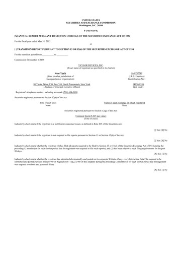 Thumbnail Taylor Devices 10-K Annual Report 2012