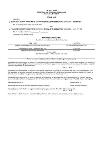 Miniature Taylor Devices 10-Q Rapport trimestriel 2013 