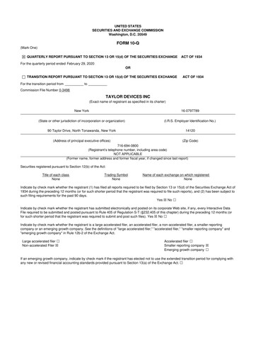 Miniature Taylor Devices 10-Q Rapport trimestriel 2020 