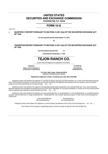 Thumbnail Tejon Ranch
 10-Q Quarterly Report FY2014 