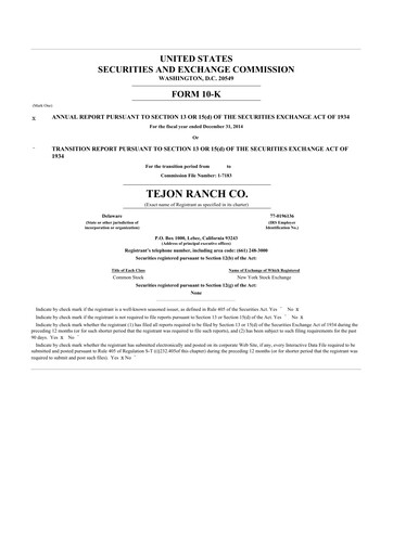 Thumbnail Tejon Ranch
 10-K Annual Report 2014