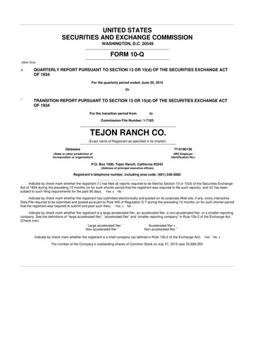 Thumbnail Tejon Ranch
 10-Q Quarterly Report FY2015 